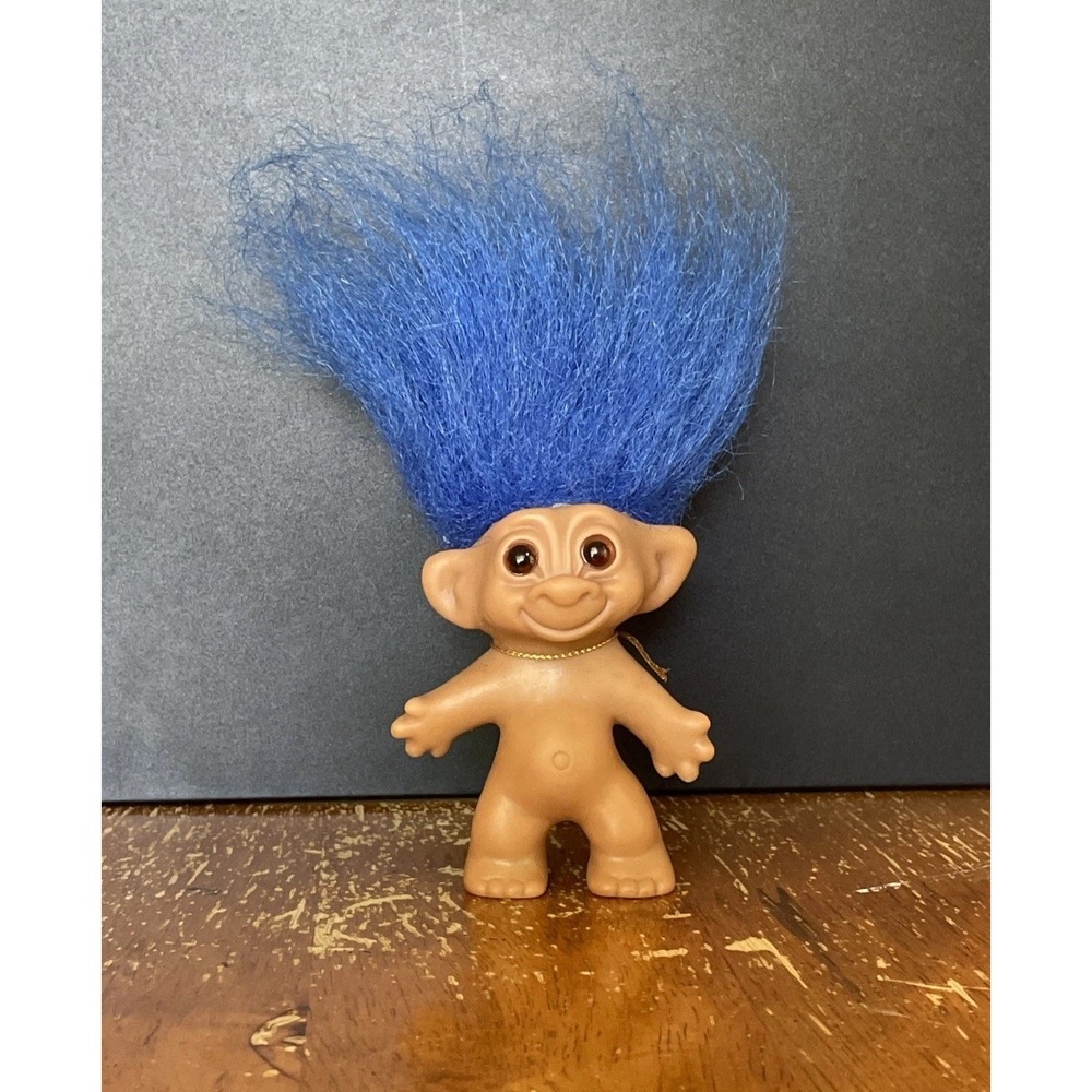 Uneeda Wishnik ~ blue Vintage Good Luck Troll Doll Double Horseshoe